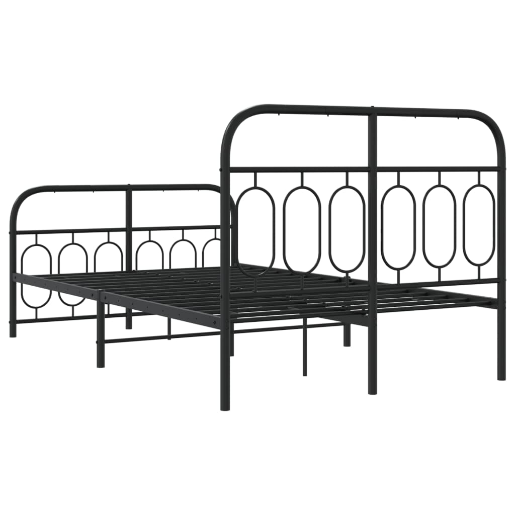 Black Metal Bed Frame with Footboard, 120x200cm - No Mattress Included