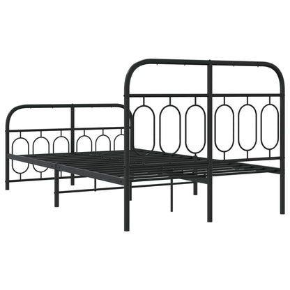 Black Metal Bed Frame with Footboard, 120x200cm - No Mattress Included