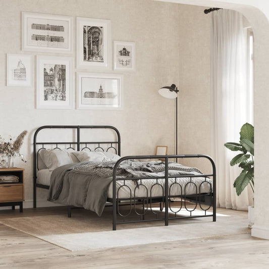 Black Metal Bed Frame with Footboard, 120x200cm - No Mattress Included