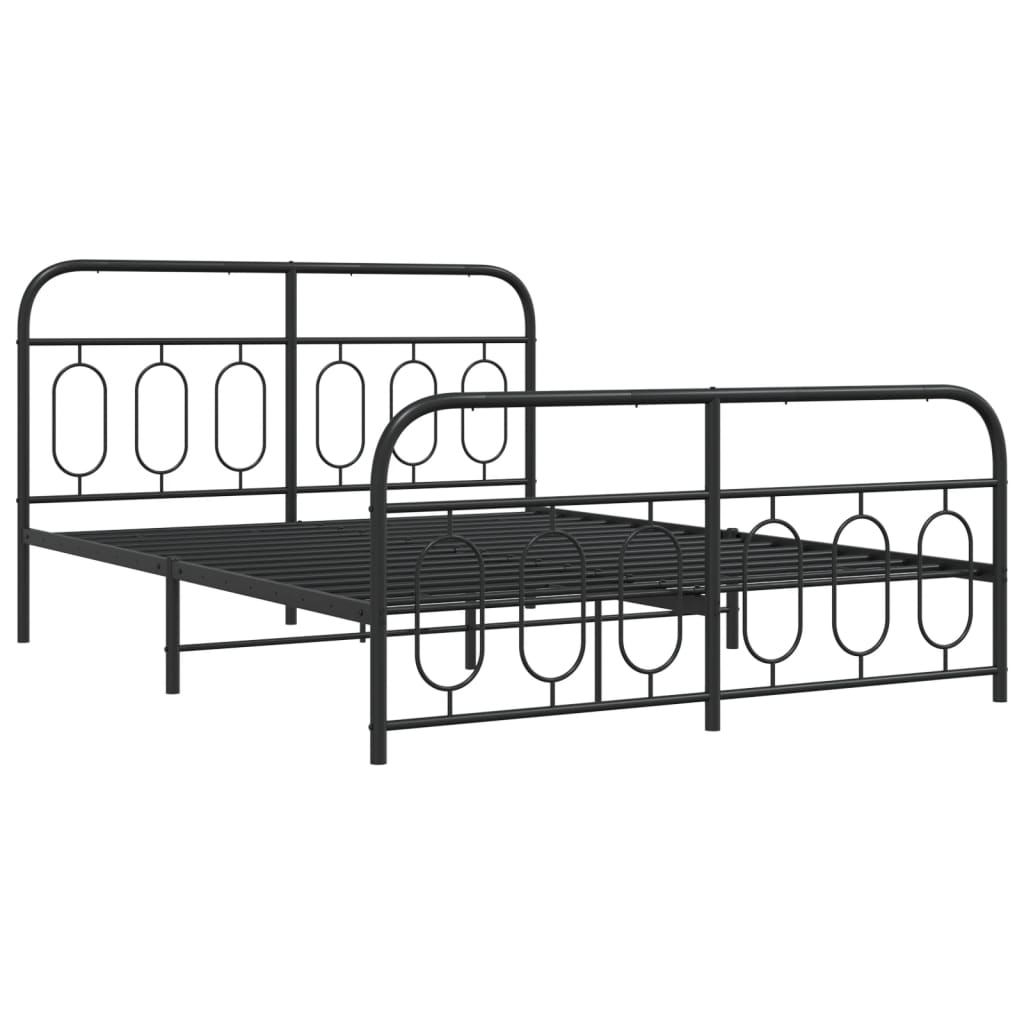 Black Metal Bed Frame with Footboard - 135x190cm | Sturdy Design
