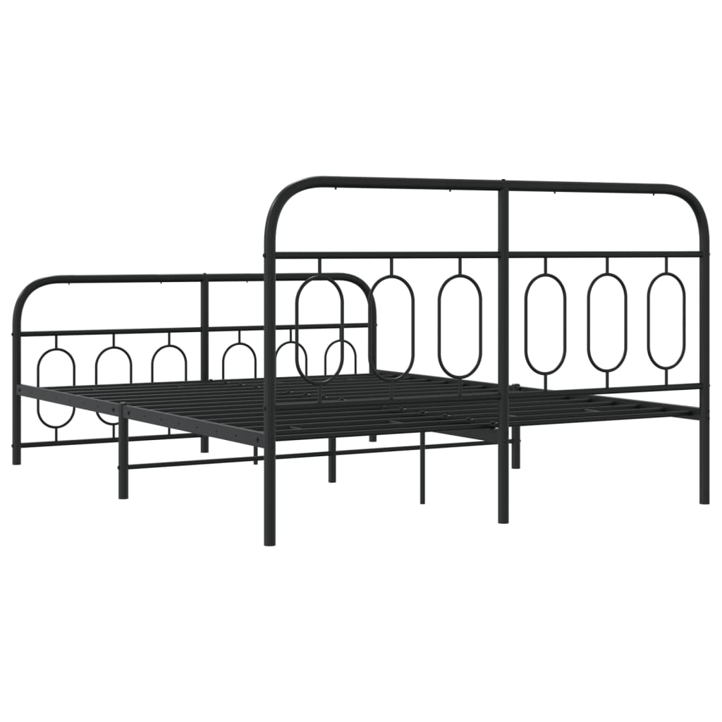 Black Metal Bed Frame with Footboard - 135x190cm | Sturdy Design