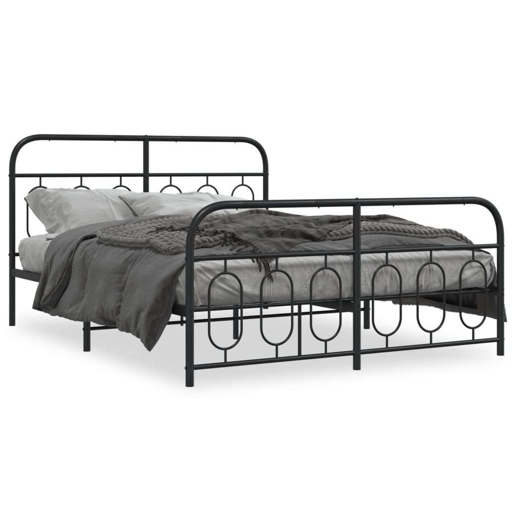 Black Metal Bed Frame with Footboard, 140x190cm - No Mattress