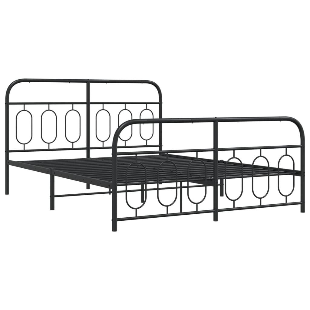 Black Metal Bed Frame with Footboard, 140x190cm - No Mattress