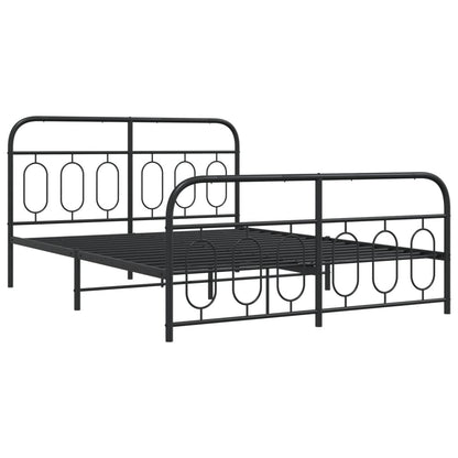 Black Metal Bed Frame with Footboard, 140x190cm - No Mattress