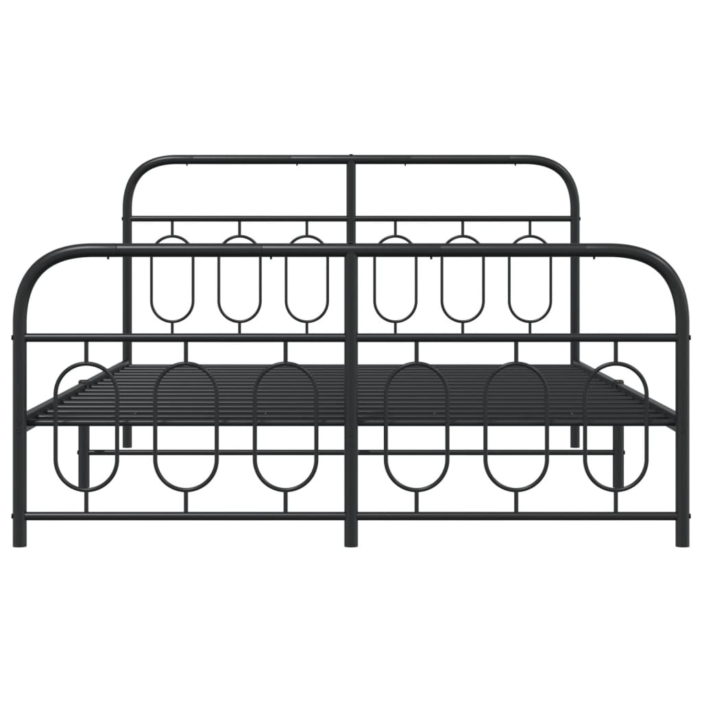 Black Metal Bed Frame with Footboard, 140x190cm - No Mattress