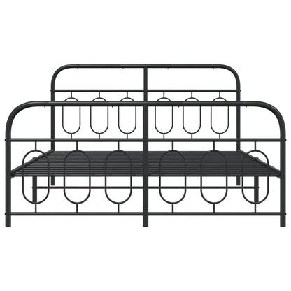 Black Metal Bed Frame with Footboard, 140x190cm - No Mattress