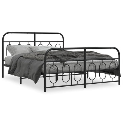 Sleek Black Metal Bed Frame with Footboard 140x200cm - No Mattress