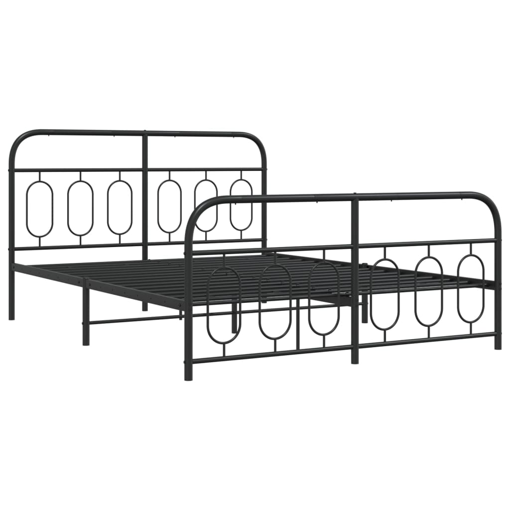Sleek Black Metal Bed Frame with Footboard 140x200cm - No Mattress