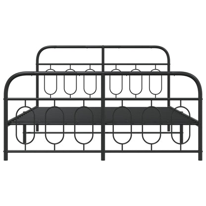 Sleek Black Metal Bed Frame with Footboard 140x200cm - No Mattress