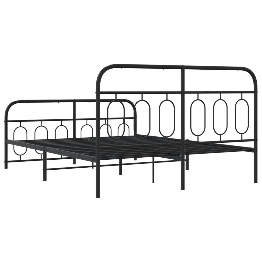 Sleek Black Metal Bed Frame with Footboard 140x200cm - No Mattress