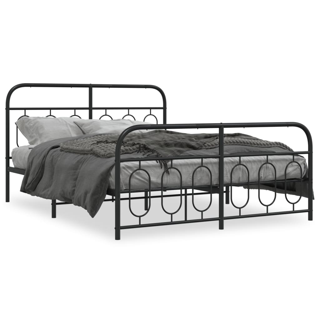 Elegant Black Metal Bed Frame with Footboard - 150x200cm