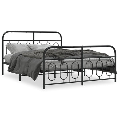 Elegant Black Metal Bed Frame with Footboard - 150x200cm