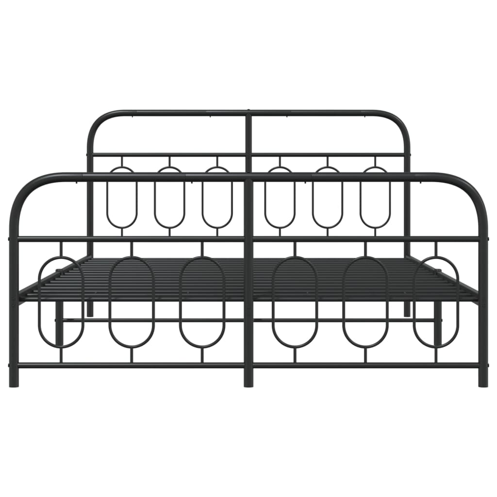 Elegant Black Metal Bed Frame with Footboard - 150x200cm