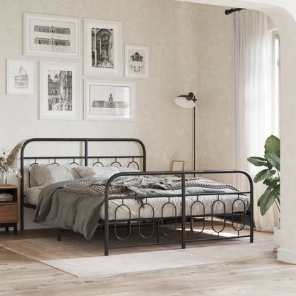 Elegant Black Metal Bed Frame with Footboard - 150x200cm