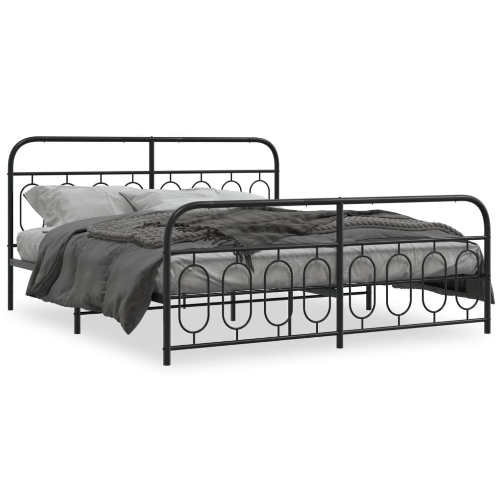 Black Metal Bed Frame with Footboard - Sturdy 183x213cm Design