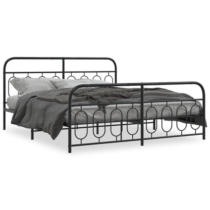 Black Metal Bed Frame with Footboard - Sturdy 183x213cm Design