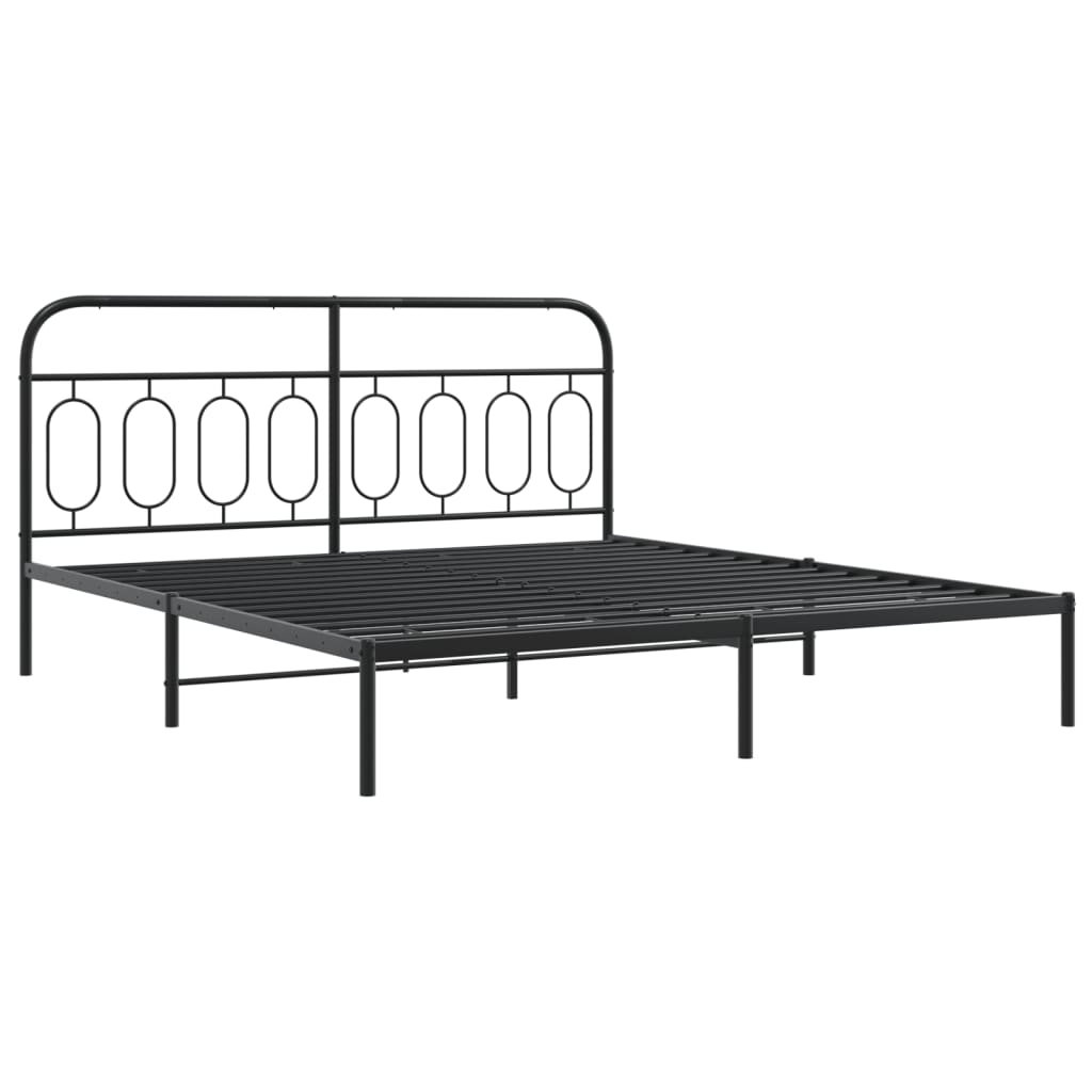 Black Metal Bed Frame with Footboard - Sturdy 183x213cm Design
