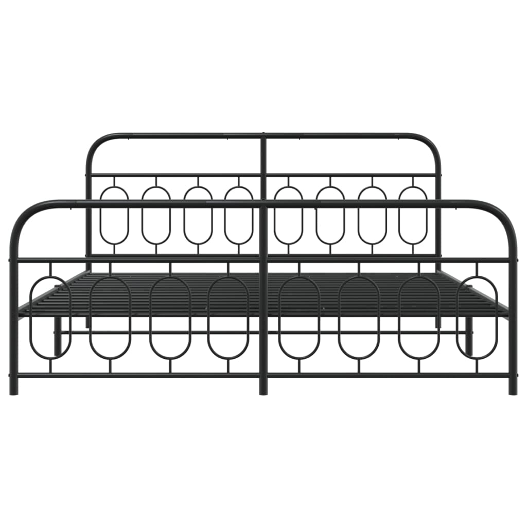 Black Metal Bed Frame with Footboard - Sturdy 183x213cm Design