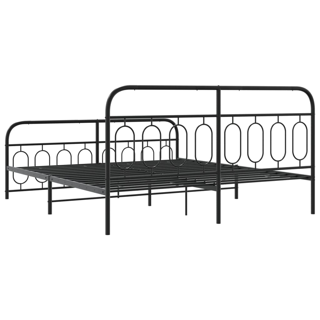 Black Metal Bed Frame with Footboard - Sturdy 183x213cm Design