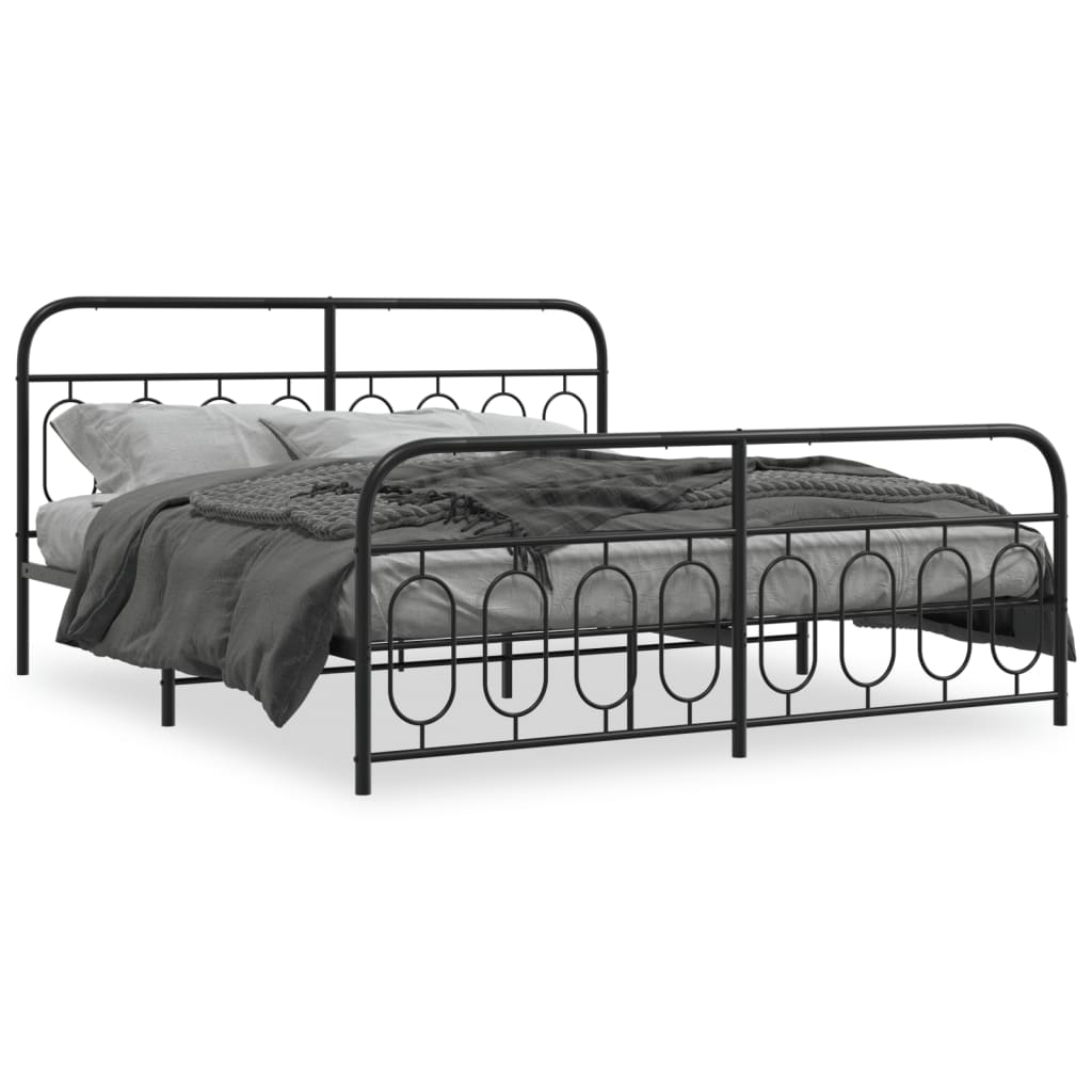 Sturdy Black Metal Bed Frame with Footboard 193x203cm