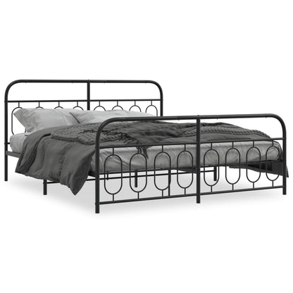 Sturdy Black Metal Bed Frame with Footboard 193x203cm