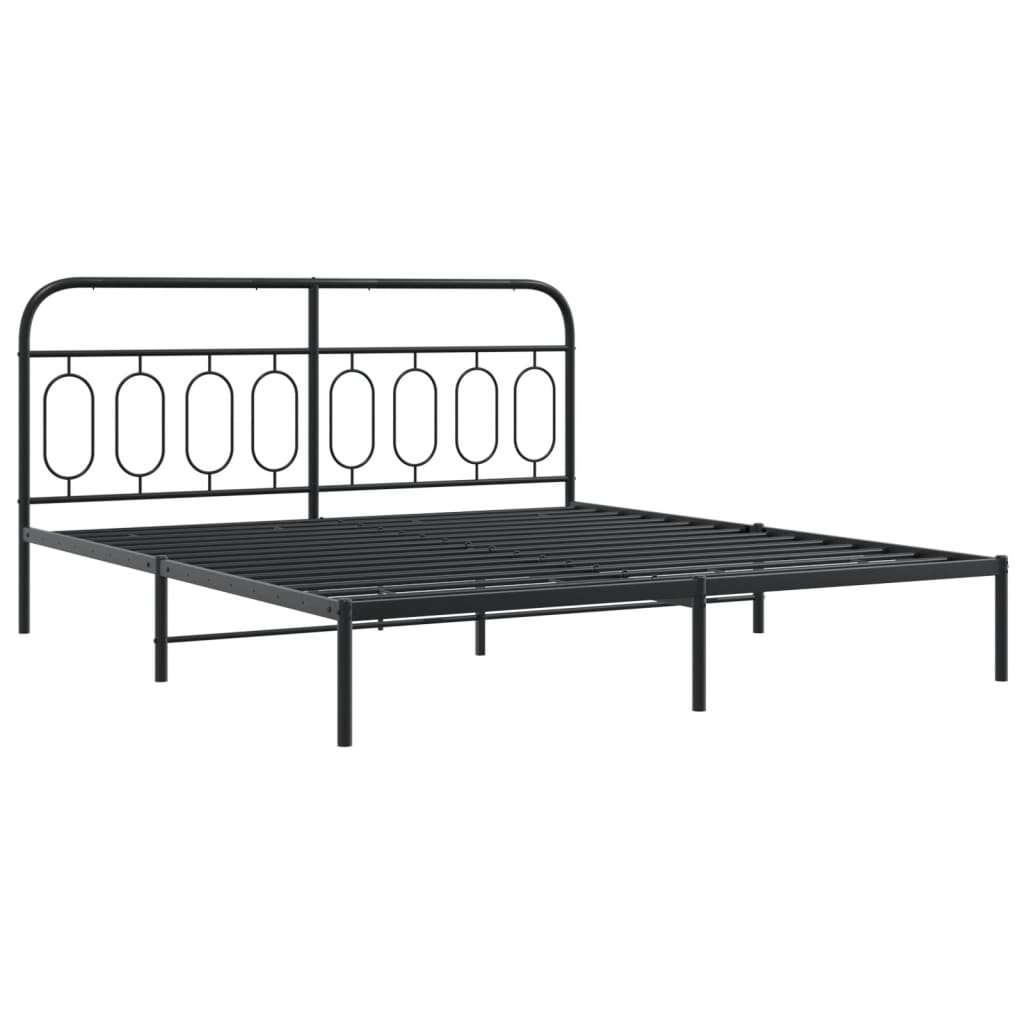 Sturdy Black Metal Bed Frame with Footboard 193x203cm