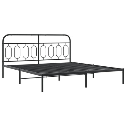 Sturdy Black Metal Bed Frame with Footboard 193x203cm