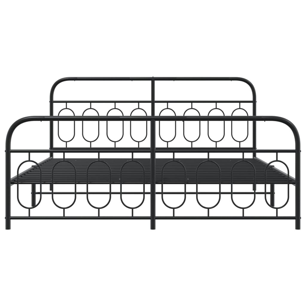 Sturdy Black Metal Bed Frame with Footboard 193x203cm