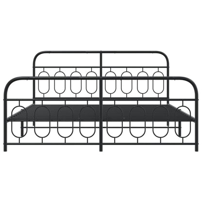 Sturdy Black Metal Bed Frame with Footboard 193x203cm