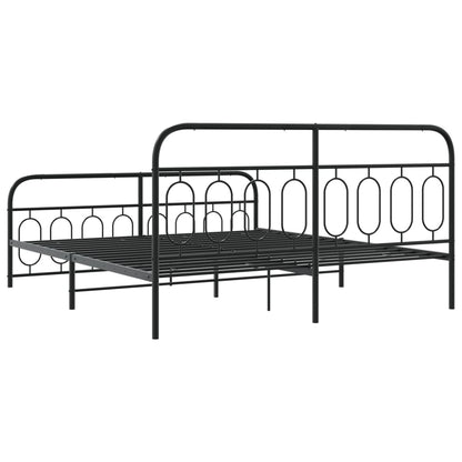 Sturdy Black Metal Bed Frame with Footboard 193x203cm