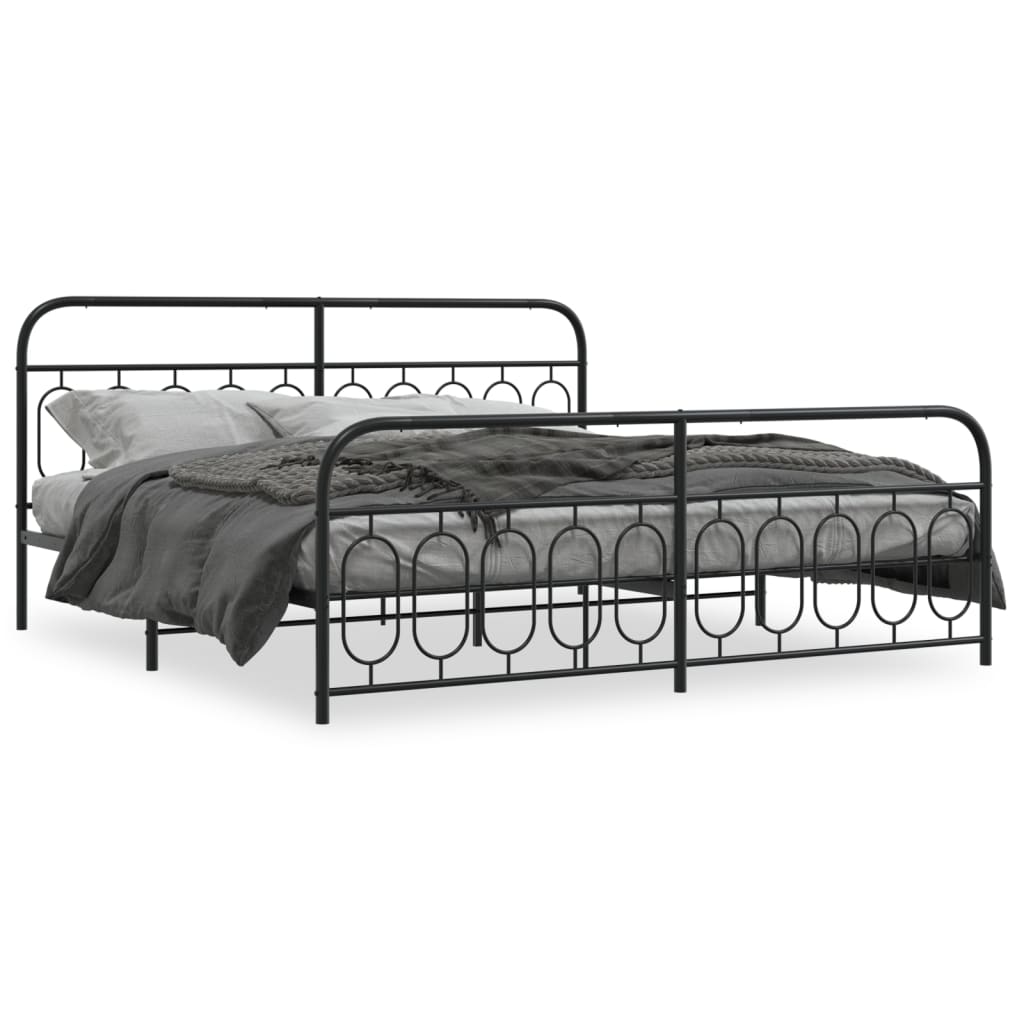 Black Metal Bed Frame with Footboard - 200x200cm (Mattress Not Included)