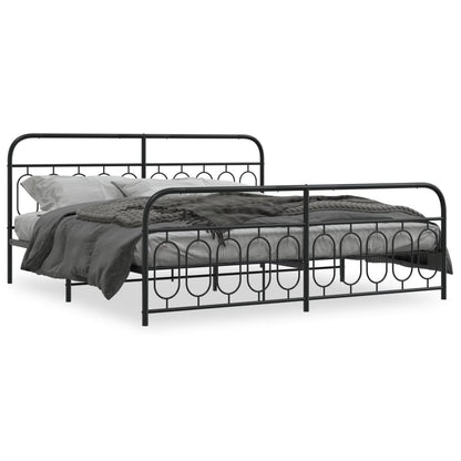 Black Metal Bed Frame with Footboard - 200x200cm (Mattress Not Included)