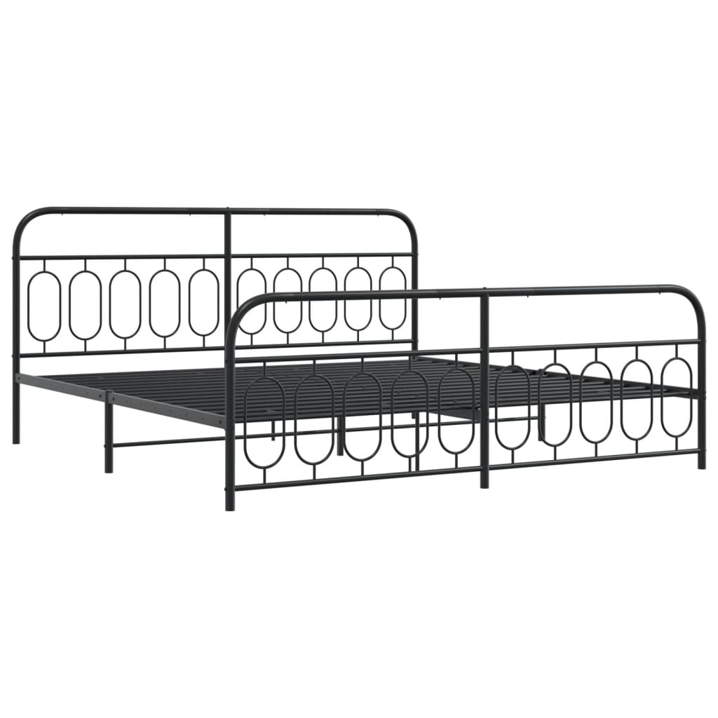 Black Metal Bed Frame with Footboard - 200x200cm (Mattress Not Included)