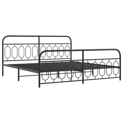 Black Metal Bed Frame with Footboard - 200x200cm (Mattress Not Included)