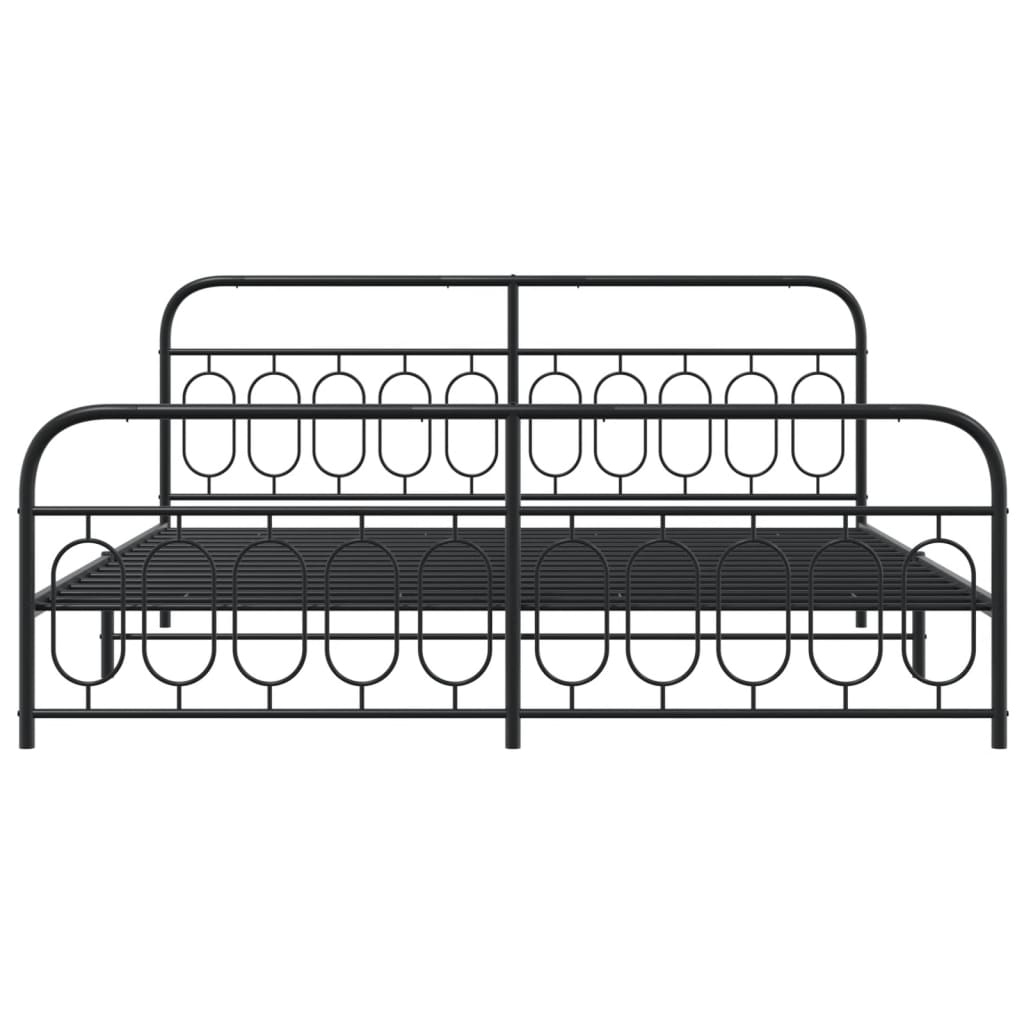 Black Metal Bed Frame with Footboard - 200x200cm (Mattress Not Included)