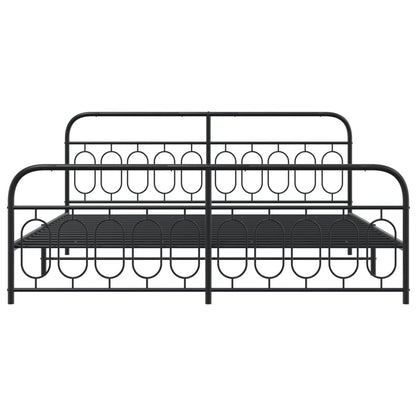 Black Metal Bed Frame with Footboard - 200x200cm (Mattress Not Included)