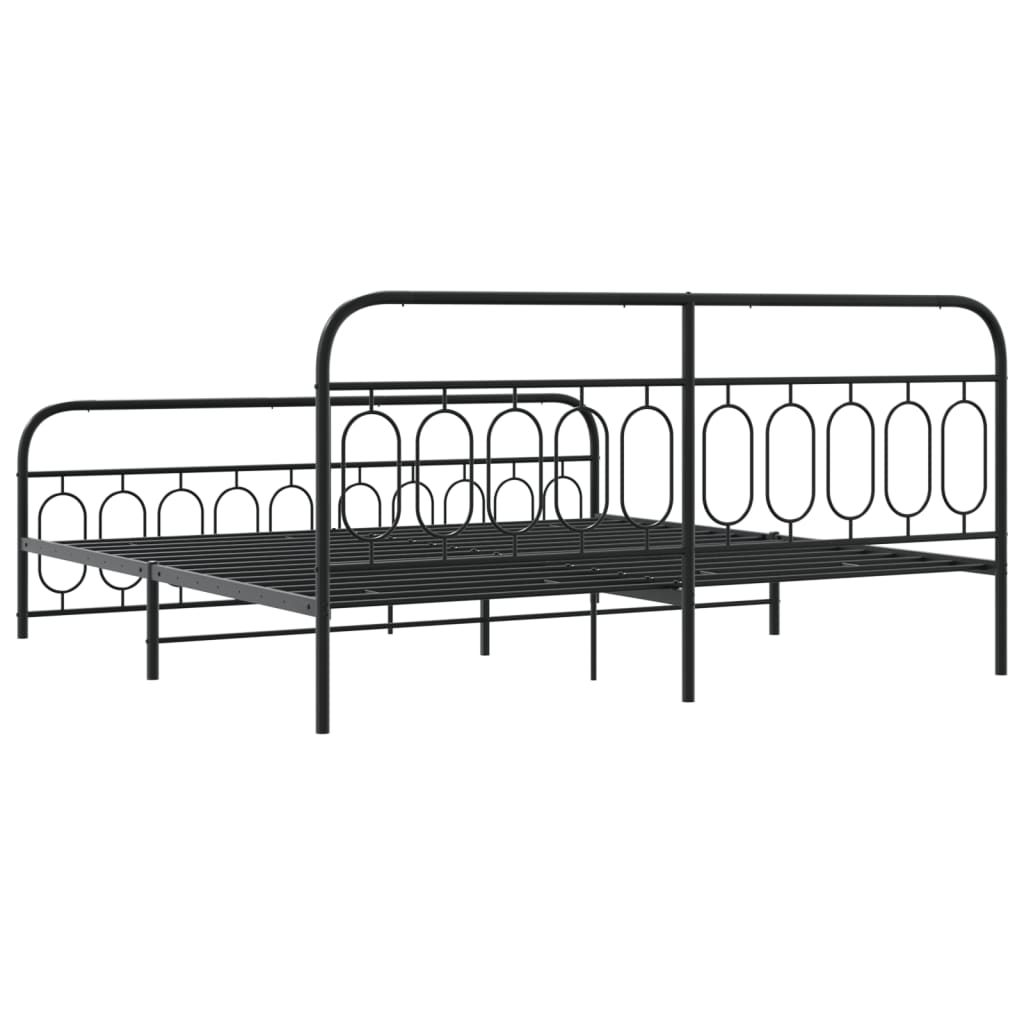 Black Metal Bed Frame with Footboard - 200x200cm (Mattress Not Included)
