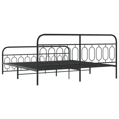 Black Metal Bed Frame with Footboard - 200x200cm (Mattress Not Included)