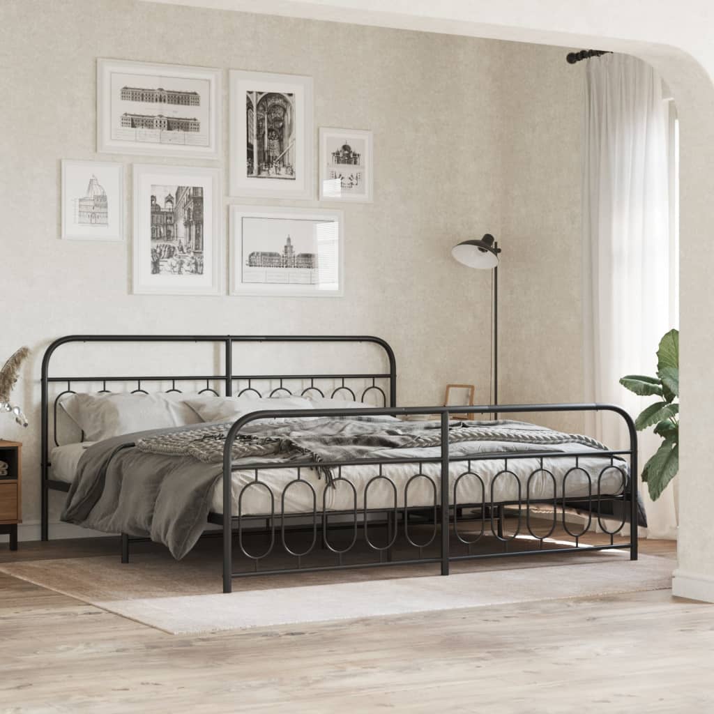 Black Metal Bed Frame with Footboard - 200x200cm (Mattress Not Included)