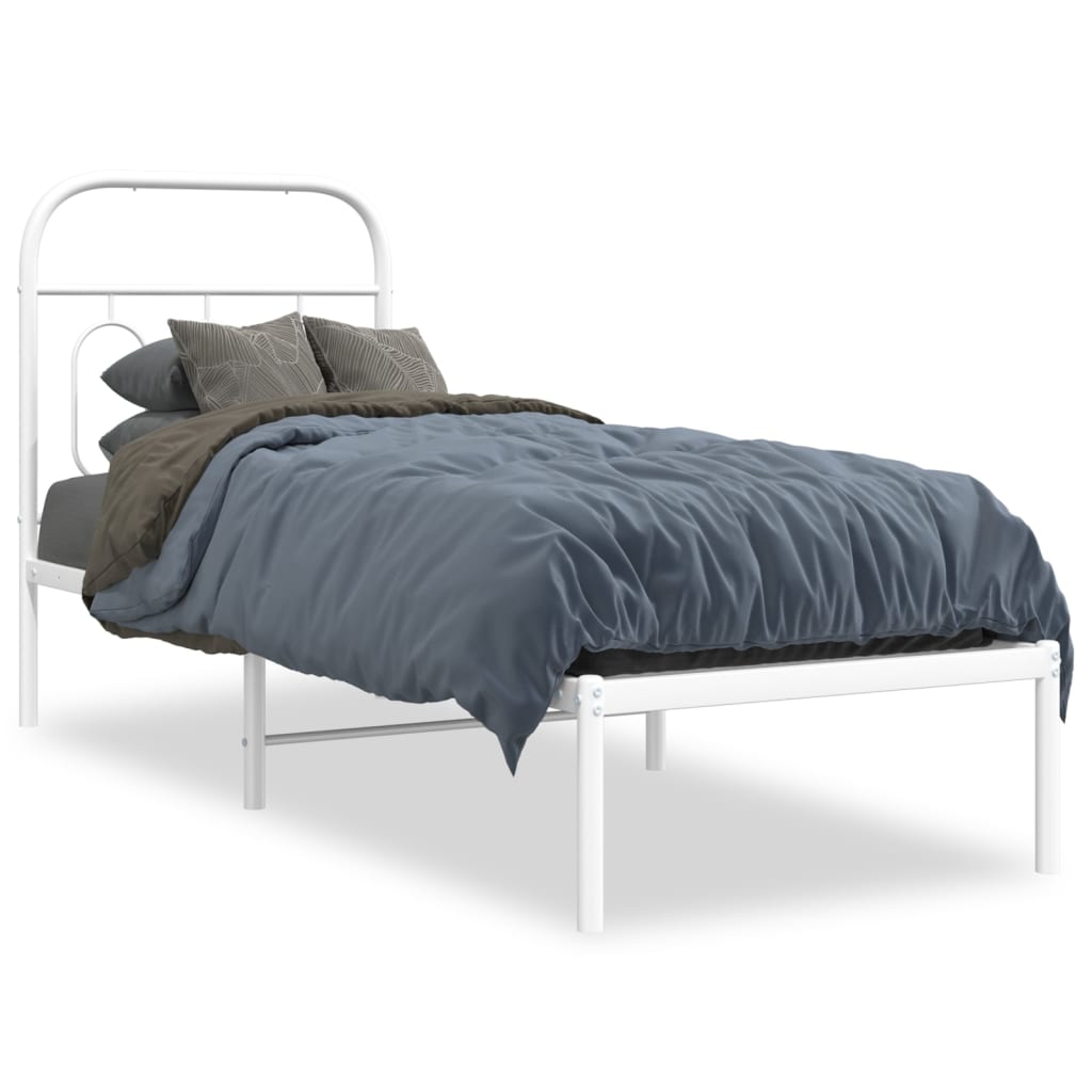 White Metal Bed Frame with Headboard - 75x190cm Without Mattress