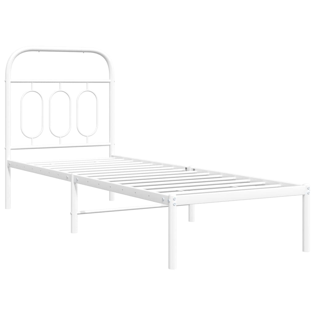 White Metal Bed Frame with Headboard - 75x190cm Without Mattress