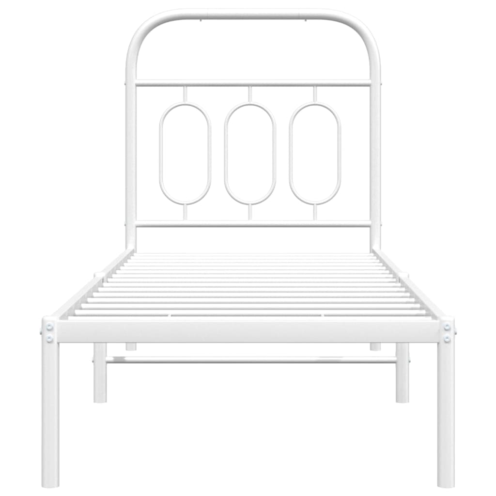 White Metal Bed Frame with Headboard - 75x190cm Without Mattress