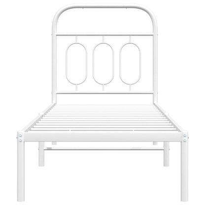 White Metal Bed Frame with Headboard - 75x190cm Without Mattress