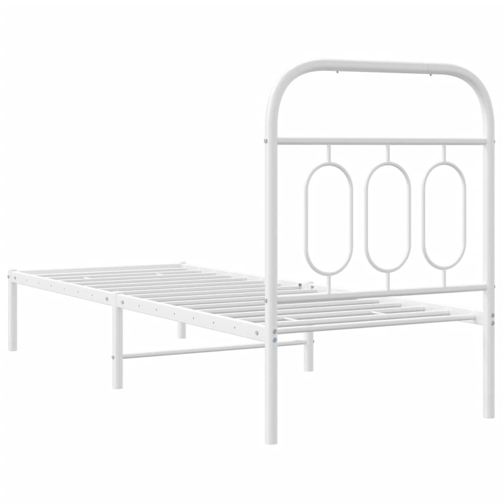 White Metal Bed Frame with Headboard - 75x190cm Without Mattress