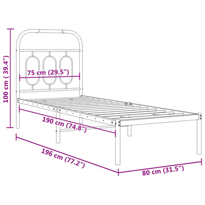 White Metal Bed Frame with Headboard - 75x190cm Without Mattress