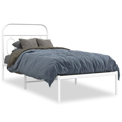 White Metal Bed Frame with Headboard, 80x200cm, No Mattress