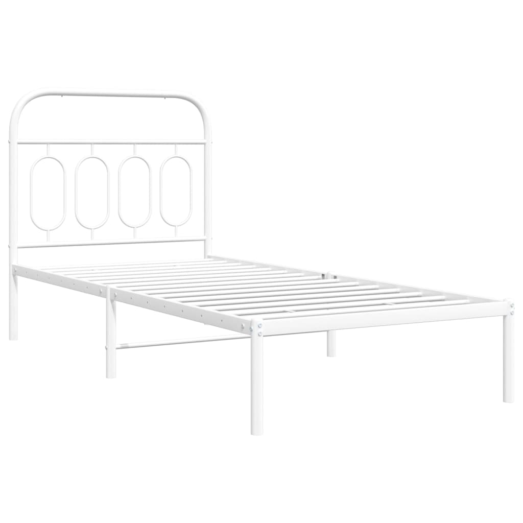 White Metal Bed Frame with Headboard, 80x200cm, No Mattress