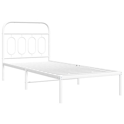 White Metal Bed Frame with Headboard, 80x200cm, No Mattress