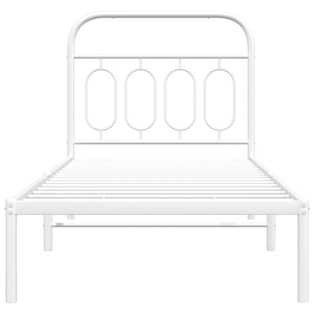 White Metal Bed Frame with Headboard, 80x200cm, No Mattress