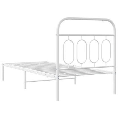 White Metal Bed Frame with Headboard, 80x200cm, No Mattress